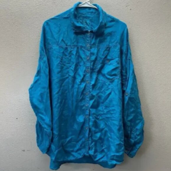 Pete Greta Johnny Was Shirt Womens M Oversized Minimalist Button Up Vegan Silk - Picture 1 of 6